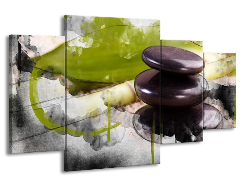 Canvas schilderij Spa | Groen, Zwart, Grijs | 160x90cm 4Luik