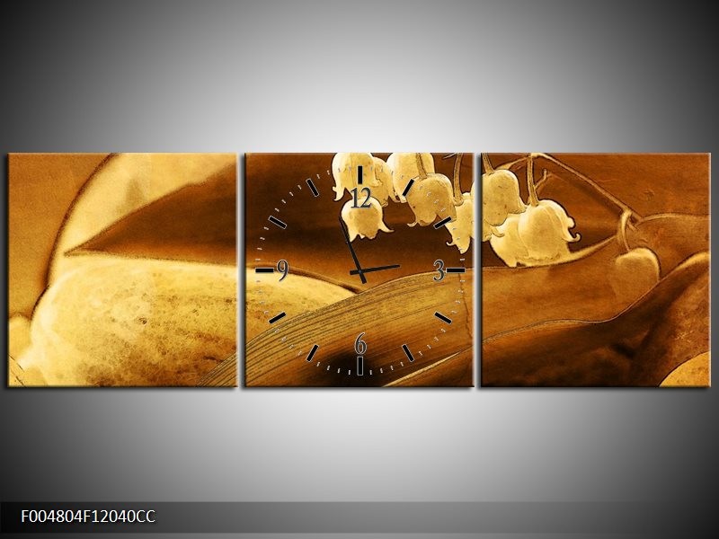 Klok schilderij Bloem | Bruin | 120x40cm 3Luik