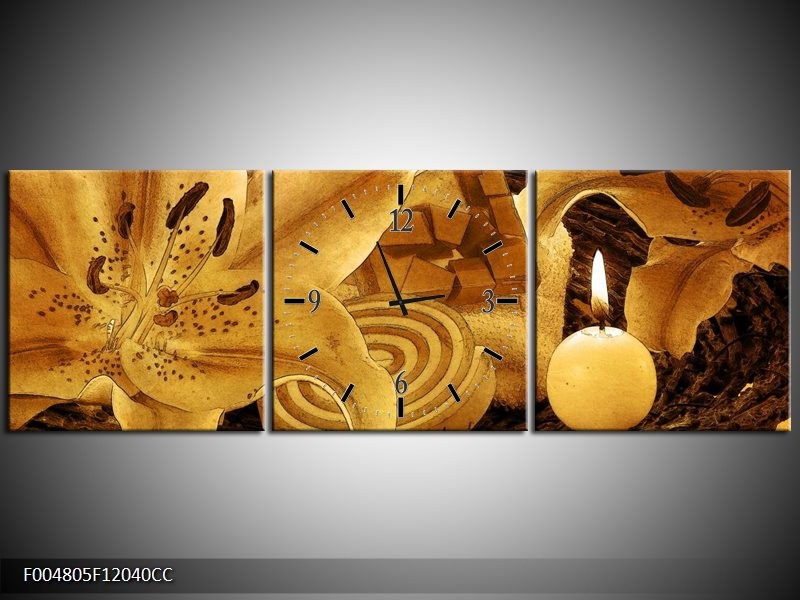 Klok schilderij Bloem | Bruin | 120x40cm 3Luik