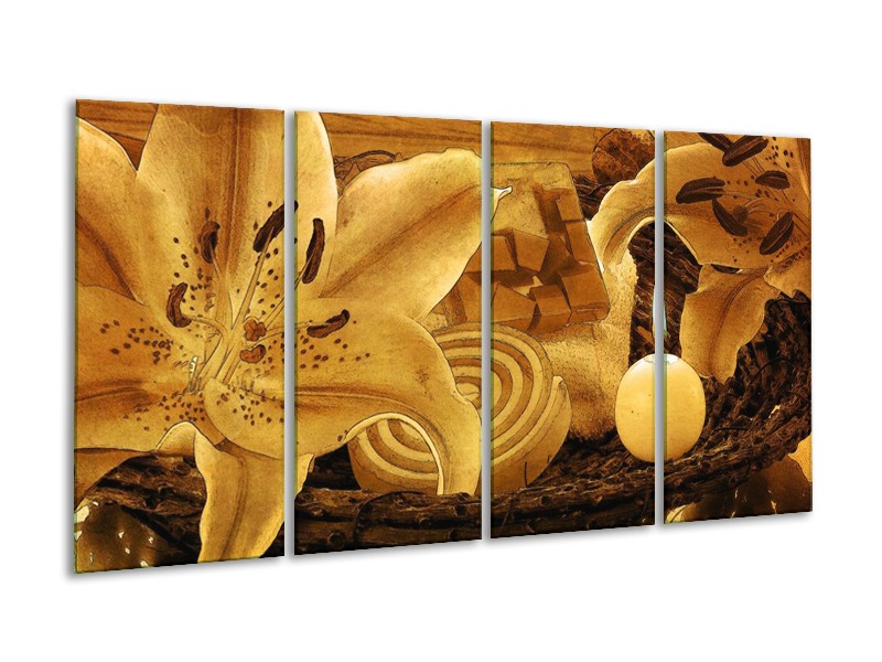 Canvas schilderij Bloem | Bruin | 160x80cm 4Luik