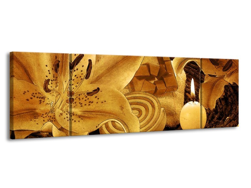 Canvas schilderij Bloem | Bruin | 170x50cm 3Luik