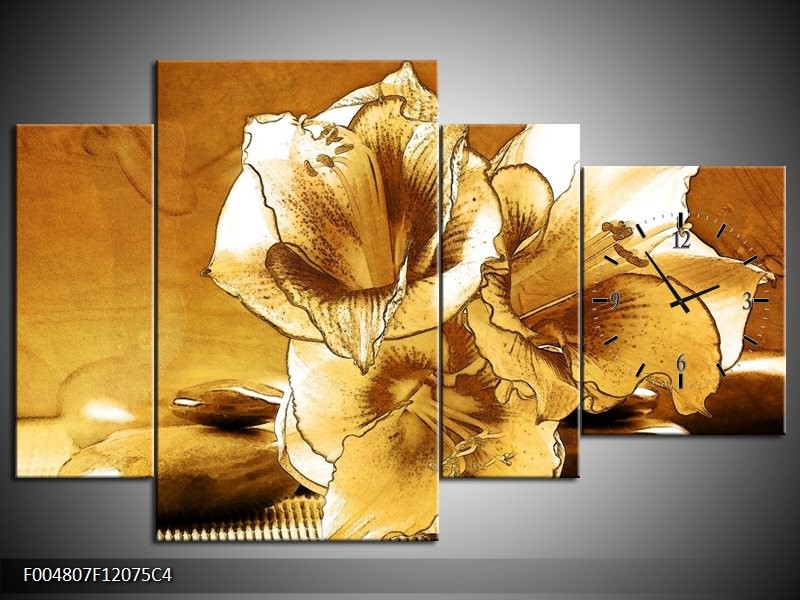 Klok schilderij Bloem | Bruin | 120x75cm 4Luik
