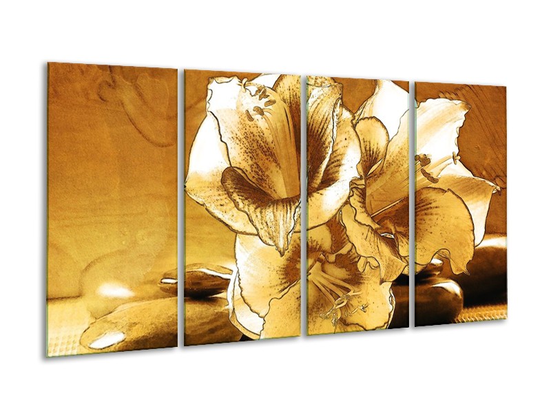 Canvas schilderij Bloem | Bruin | 160x80cm 4Luik