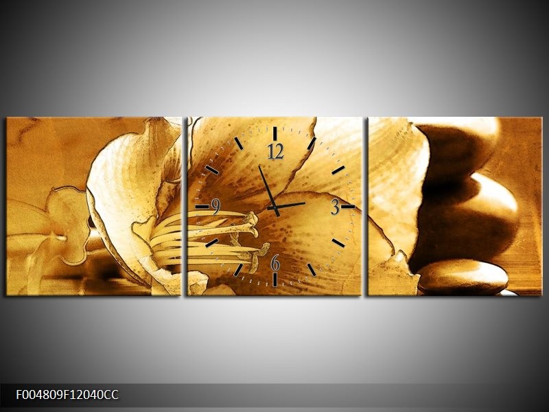 Klok schilderij Bloem | Bruin | 120x40cm 3Luik