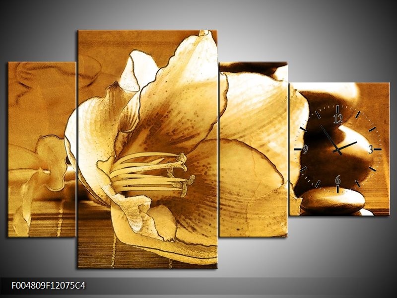 Klok schilderij Bloem | Bruin | 120x75cm 4Luik