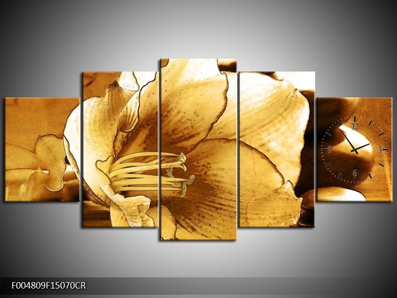 Klok schilderij Bloem | Bruin | 150x70cm 5Luik