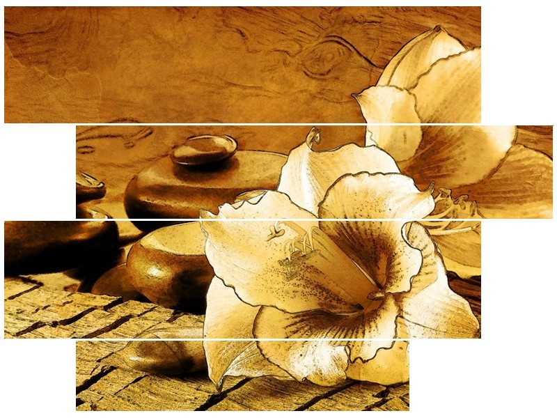 Canvas schilderij Bloem | Bruin | 115x85cm 4Luik