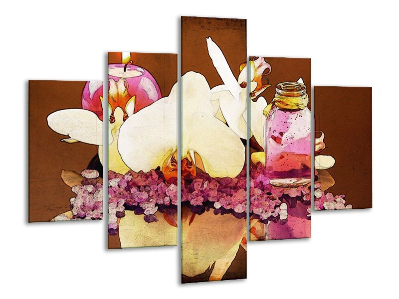 Canvas schilderij Orchidee | Paars, Wit, Bruin | 100x70cm 5Luik