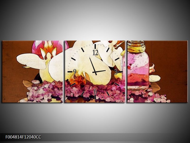 Klok schilderij Orchidee | Paars, Wit, Bruin | 120x40cm 3Luik