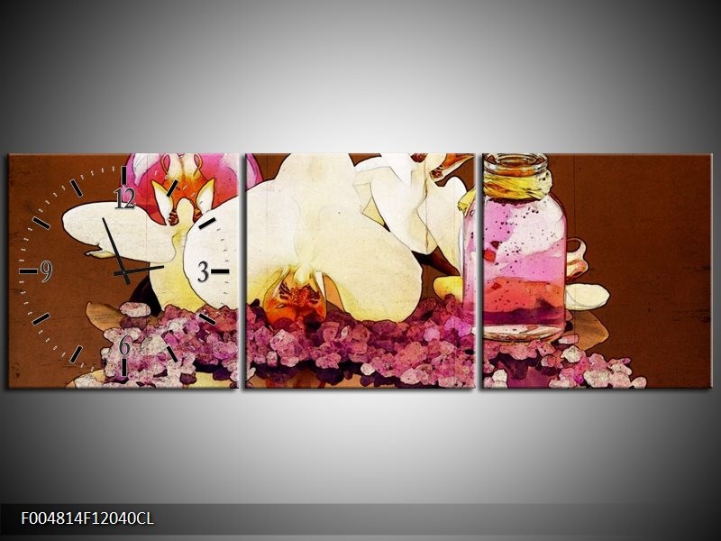 Klok schilderij Orchidee | Paars, Wit, Bruin | 120x40cm 3Luik