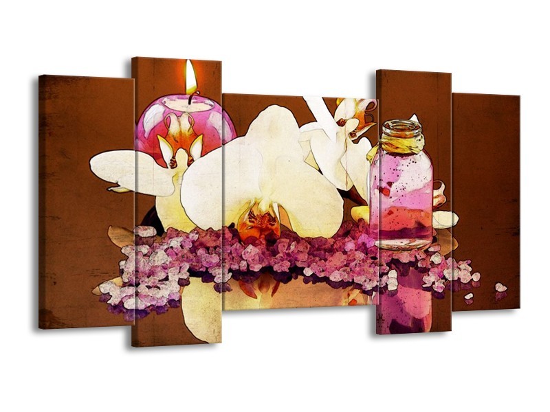Canvas schilderij Orchidee | Paars, Wit, Bruin | 120x65 5Luik