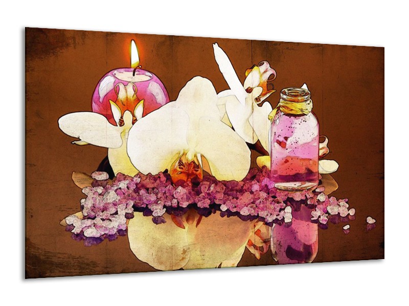 Glas schilderij Orchidee | Paars, Wit, Bruin | 120x70cm 1Luik