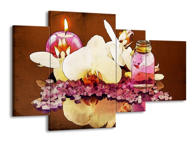 Canvas schilderij Orchidee | Paars, Wit, Bruin | 120x75cm 4Luik