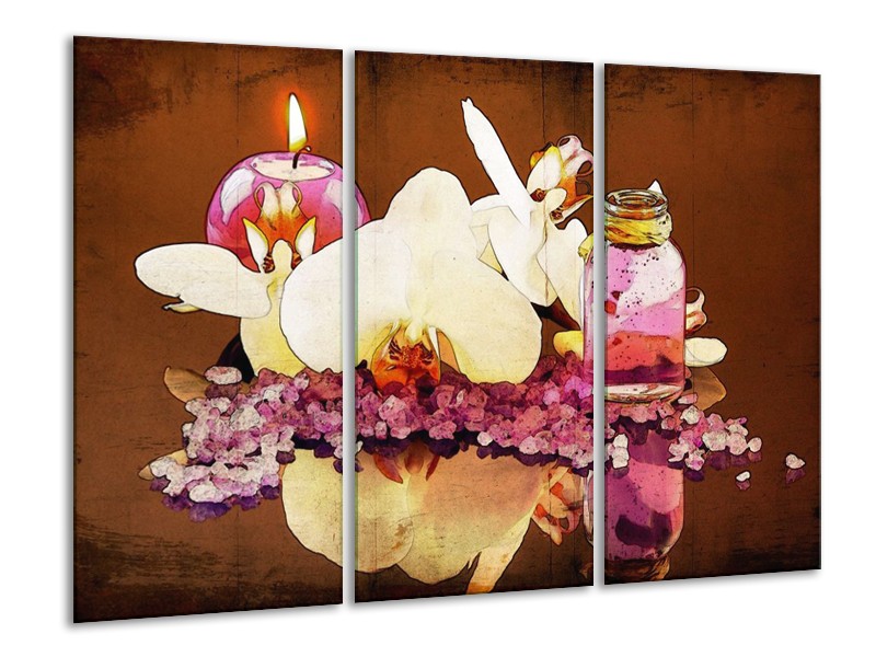 Canvas schilderij Orchidee | Paars, Wit, Bruin | 120x80cm 3Luik