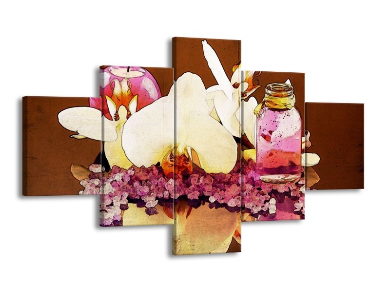 Glas schilderij Orchidee | Paars, Wit, Bruin | 125x70cm 5Luik