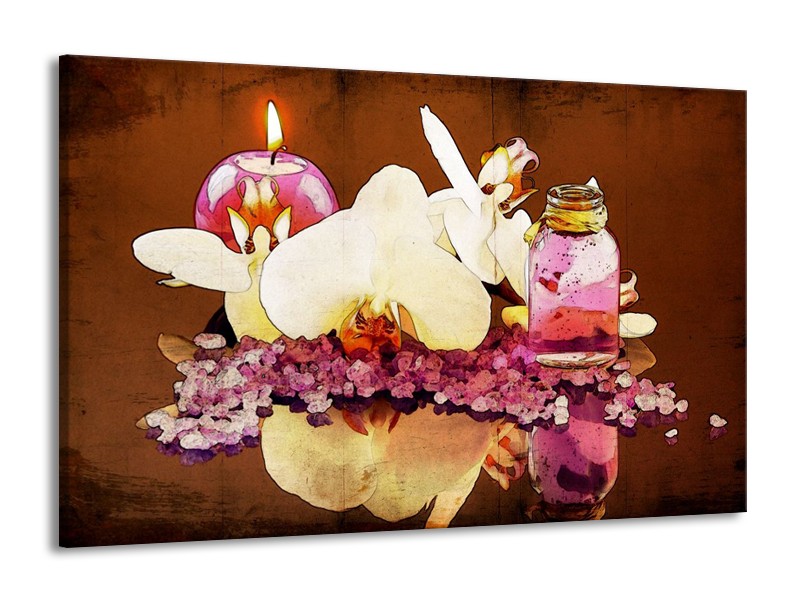 Canvas schilderij Orchidee | Paars, Wit, Bruin | 140x90cm 1Luik