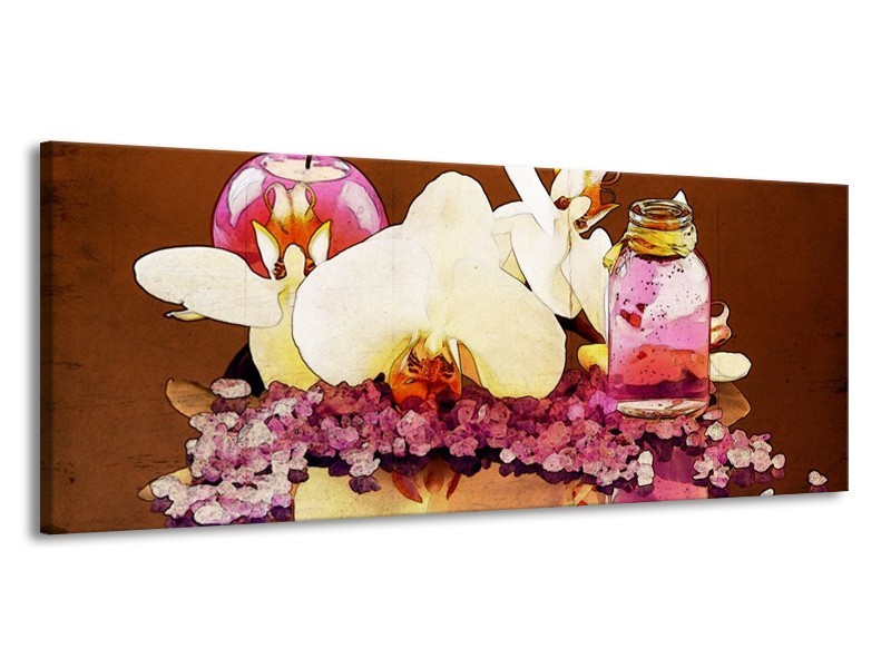 Glas schilderij Orchidee | Paars, Wit, Bruin | 145x58cm 1Luik