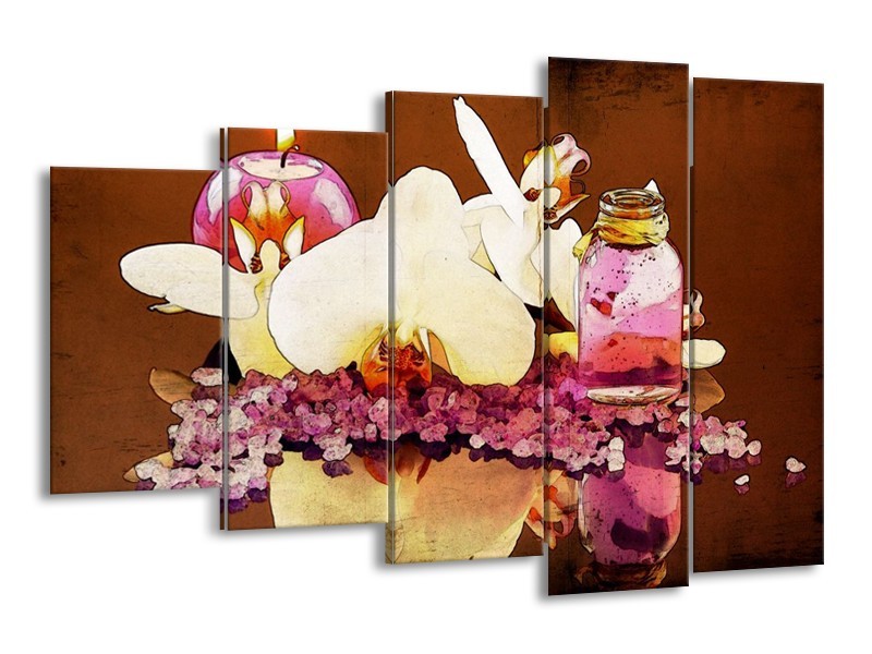 Canvas schilderij Orchidee | Paars, Wit, Bruin | 150x100cm 5Luik