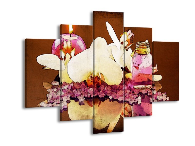 Canvas schilderij Orchidee | Paars, Wit, Bruin | 150x105cm 5Luik