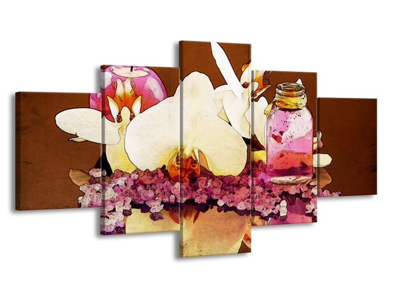 Canvas schilderij Orchidee | Paars, Wit, Bruin | 150x80cm 5Luik