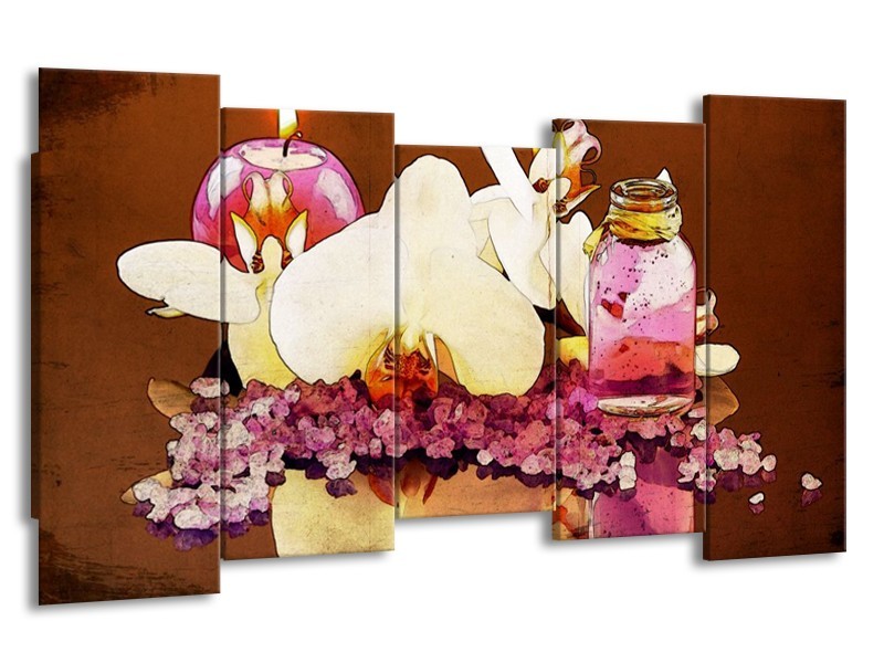 Canvas schilderij Orchidee | Paars, Wit, Bruin | 150x80cm 5Luik