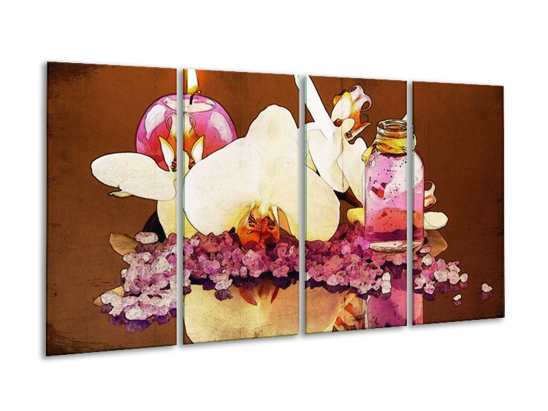 Canvas schilderij Orchidee | Paars, Wit, Bruin | 160x80cm 4Luik
