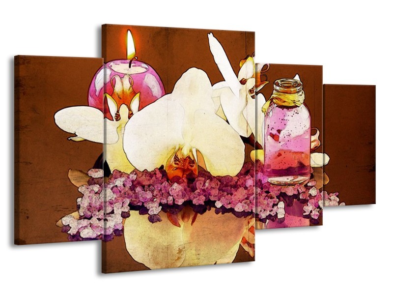 Canvas schilderij Orchidee | Paars, Wit, Bruin | 160x90cm 4Luik
