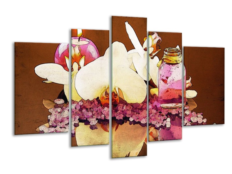 Canvas schilderij Orchidee | Paars, Wit, Bruin | 170x100cm 5Luik