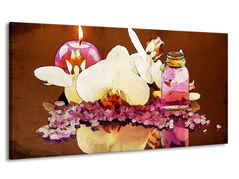 Canvas schilderij Orchidee | Paars, Wit, Bruin | 170x90cm 1Luik