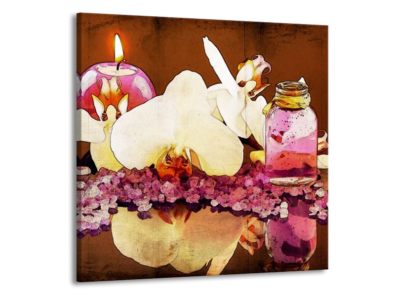 Glas schilderij Orchidee | Paars, Wit, Bruin | 50x50cm 1Luik