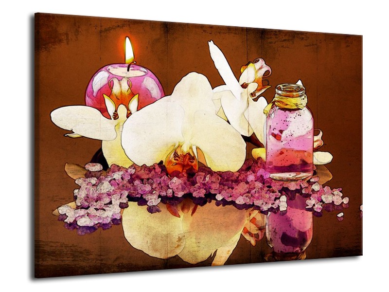 Canvas schilderij Orchidee | Paars, Wit, Bruin | 70x50cm 1Luik