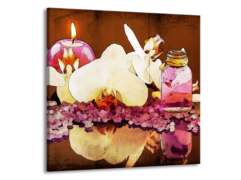Glas schilderij Orchidee | Paars, Wit, Bruin | 70x70cm 1Luik