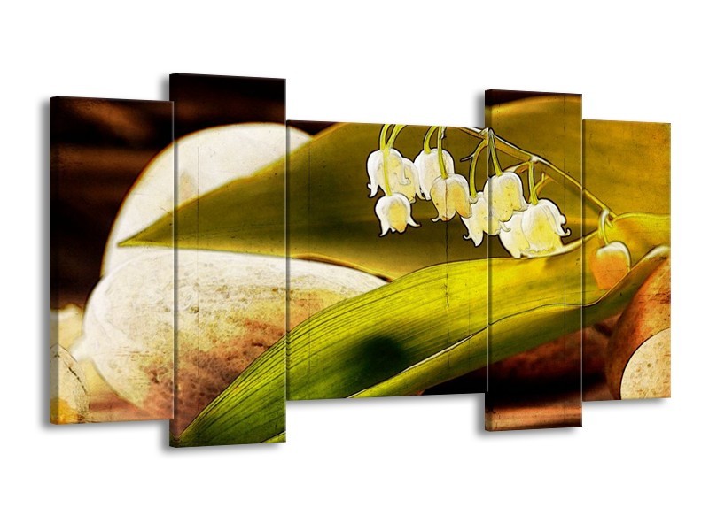 Canvas schilderij Bloem | Groen, Wit, Bruin | 120x65 5Luik