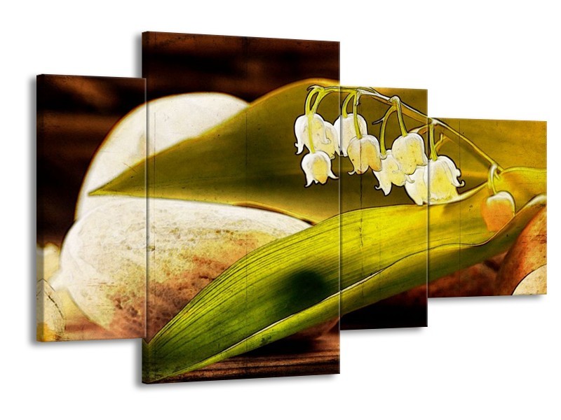 Glas schilderij Bloem | Groen, Wit, Bruin | 120x75cm 4Luik