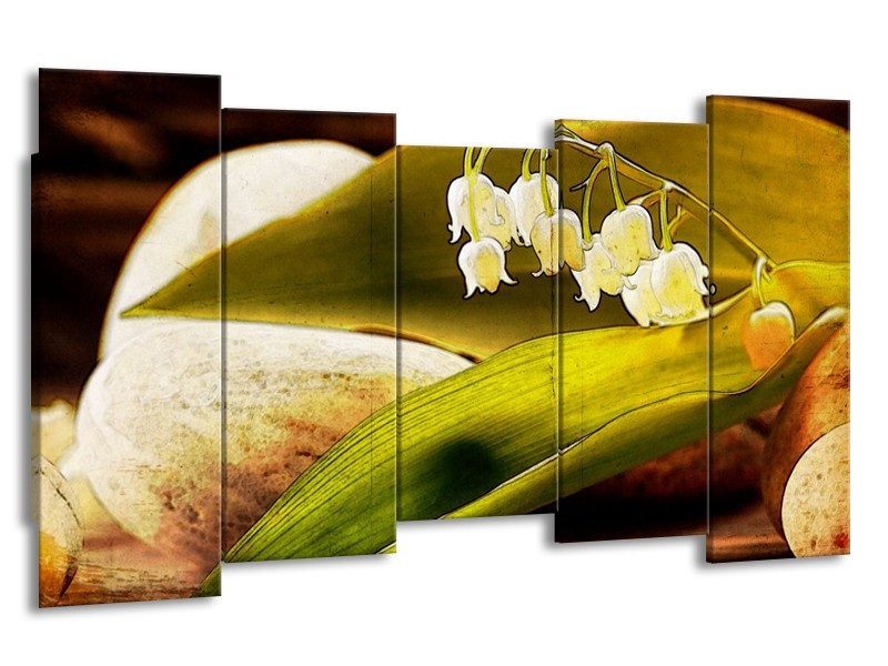 Canvas schilderij Bloem | Groen, Wit, Bruin | 150x80cm 5Luik