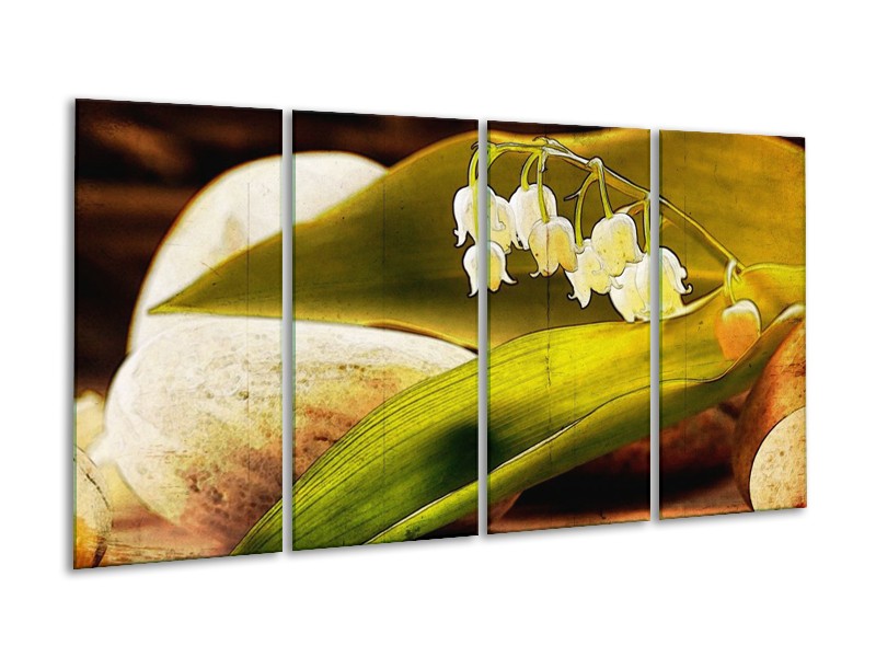 Glas schilderij Bloem | Groen, Wit, Bruin | 160x80cm 4Luik