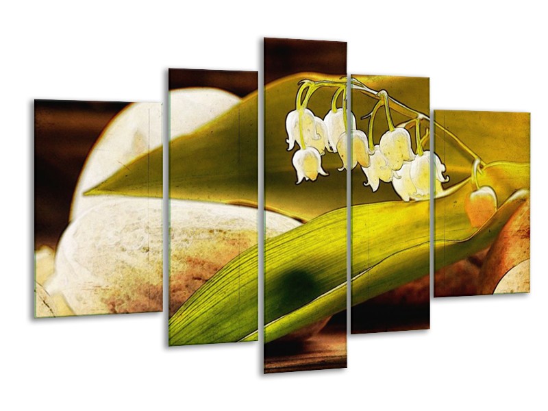 Canvas schilderij Bloem | Groen, Wit, Bruin | 170x100cm 5Luik