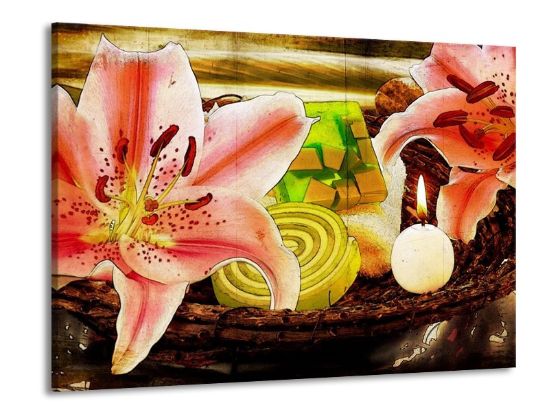 Canvas schilderij Bloem | Roze, Groen, Wit | 100x70cm 1Luik