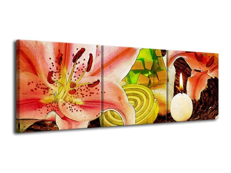 Glas schilderij Bloem | Roze, Groen, Wit | 120x40cm 3Luik