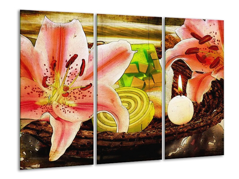 Glas schilderij Bloem | Roze, Groen, Wit | 120x80cm 3Luik