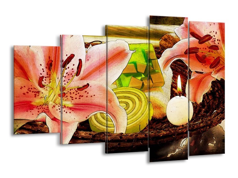 Glas schilderij Bloem | Roze, Groen, Wit | 150x100cm 5Luik