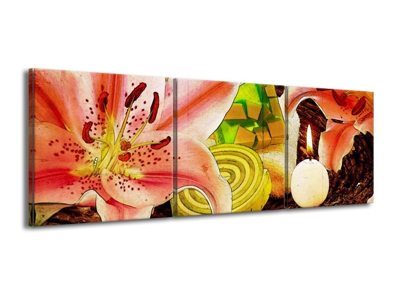 Glas schilderij Bloem | Roze, Groen, Wit | 150x50cm 3Luik