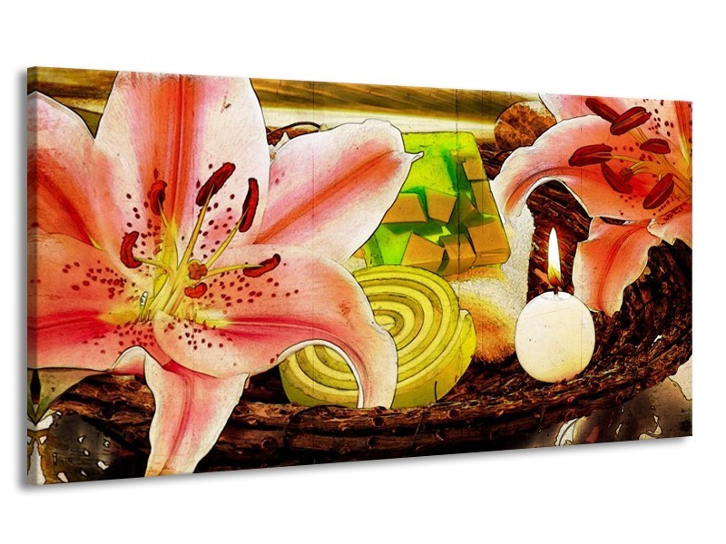 Canvas schilderij Bloem | Roze, Groen, Wit | 170x90cm 1Luik
