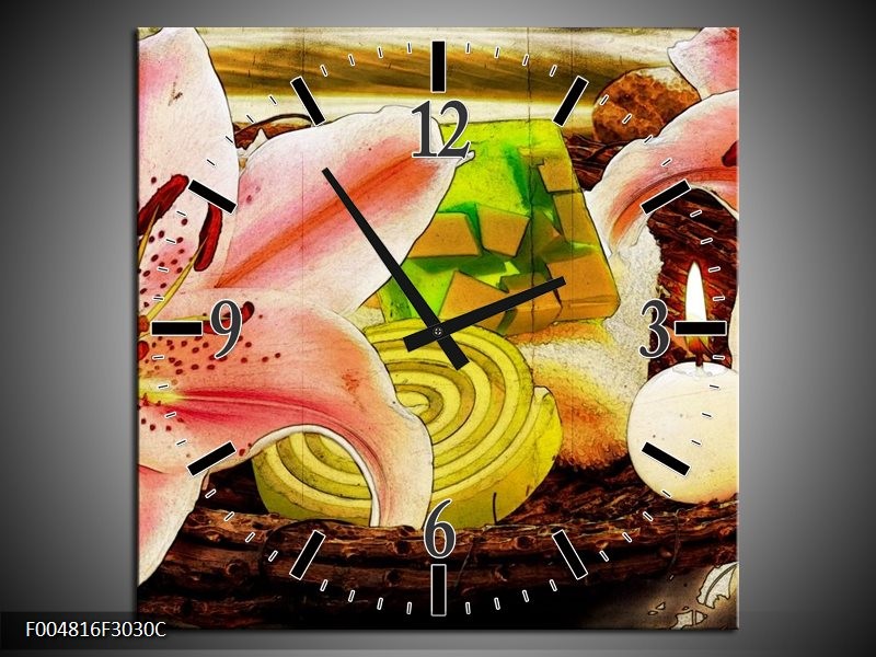 Klok schilderij Bloem | Roze, Groen, Wit | 30x30cm 1Luik