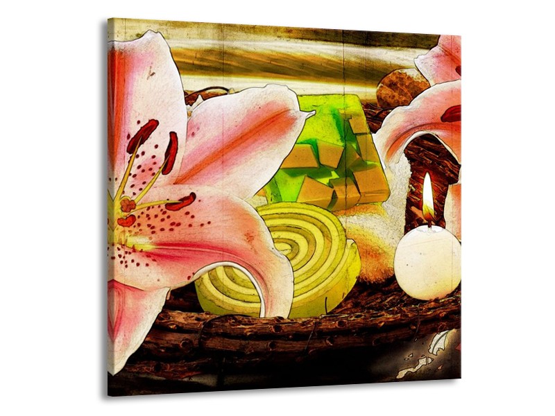Canvas schilderij Bloem | Roze, Groen, Wit | 50x50cm 1Luik