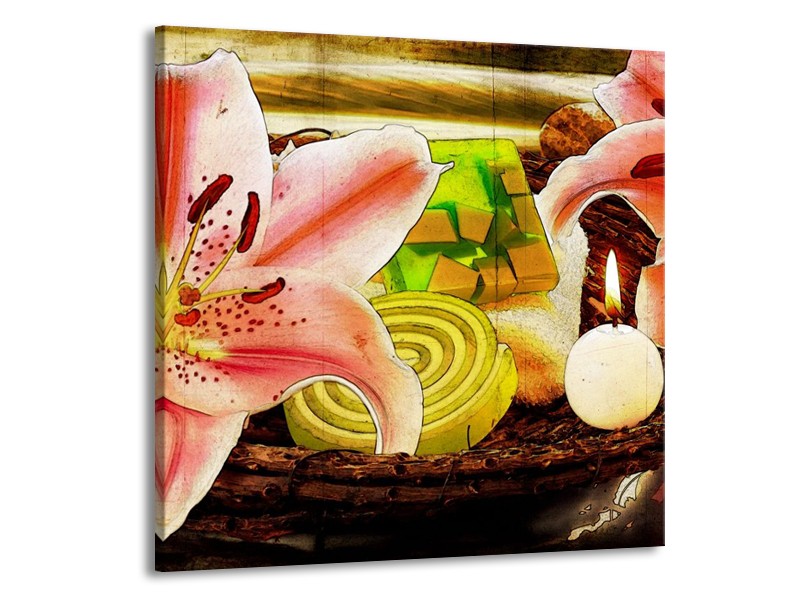 Canvas schilderij Bloem | Roze, Groen, Wit | 70x70cm 1Luik