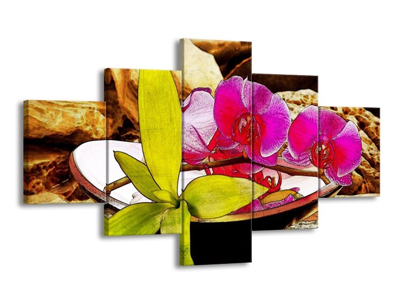 Glas schilderij Orchidee | Paars, Groen, Bruin | 125x70cm 5Luik