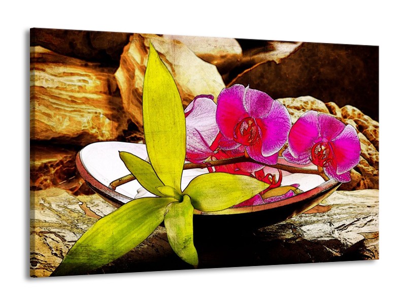 Canvas schilderij Orchidee | Paars, Groen, Bruin | 140x90cm 1Luik