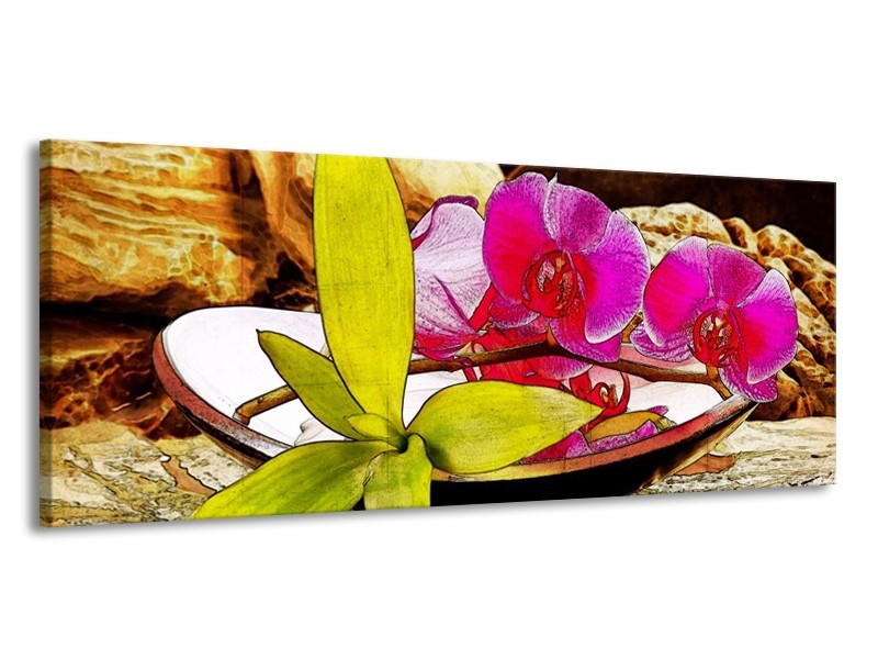 Glas schilderij Orchidee | Paars, Groen, Bruin | 145x58cm 1Luik