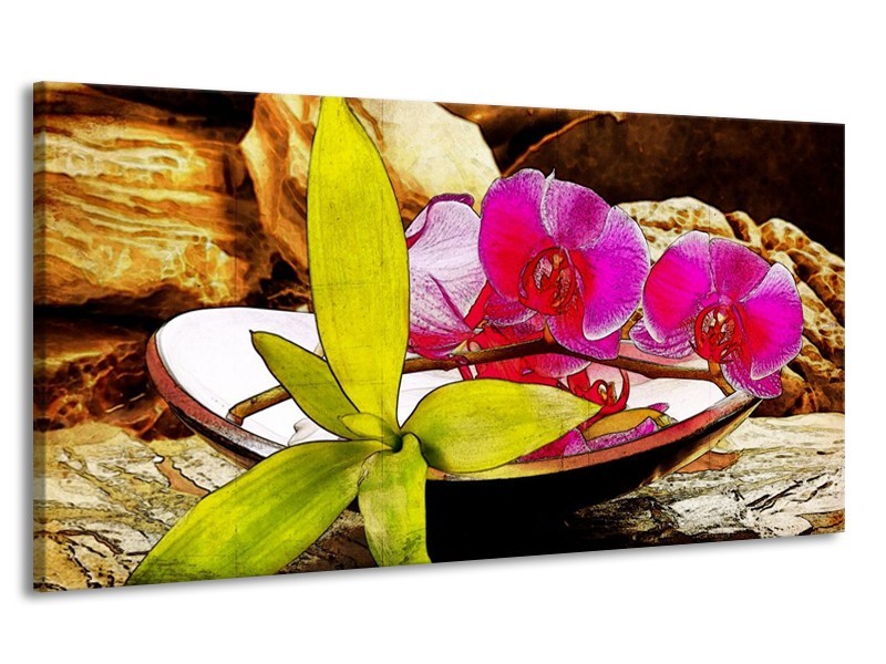 Canvas schilderij Orchidee | Paars, Groen, Bruin | 170x90cm 1Luik